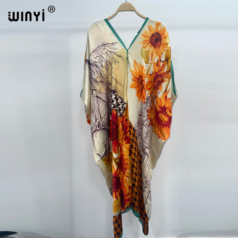 Cover Up Kaftan - WINYI-Vestido de praia boêmio feminino estampado,