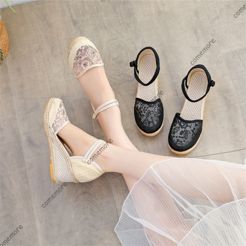 Wedge Espadrille Women - Sandálias Femininas Anabela de Renda e