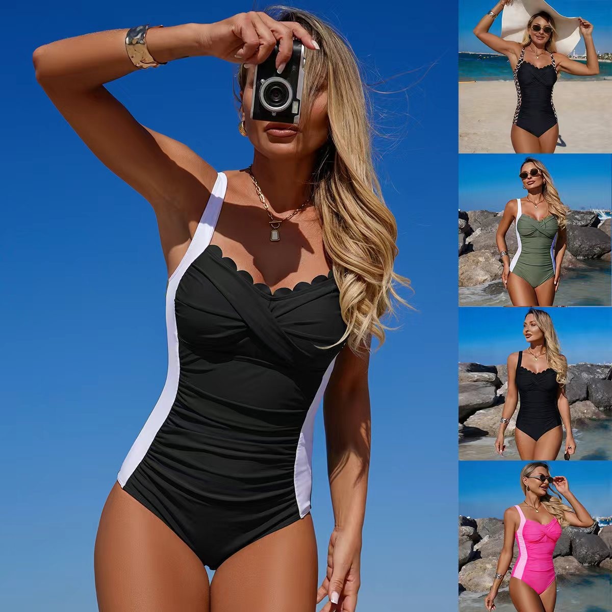 Maiô Preto com Decote Ondulado - Swimsuit Bikini Ruched avaliação e preço
